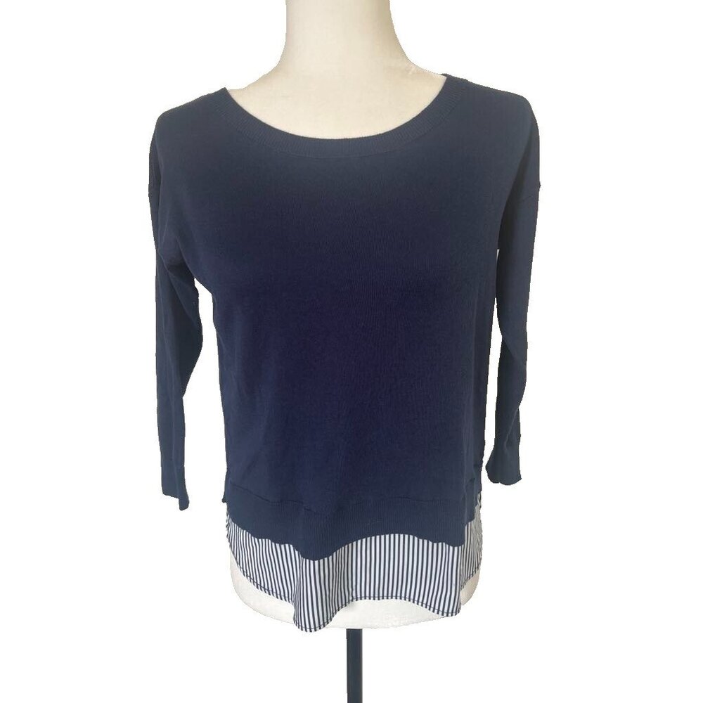 LAUREN RALPH LAUREN Sweater Womens Size Small Navy Blue Layered Look Modal